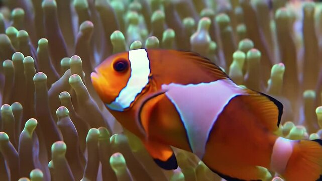 Beautiful Clownfish Swimming in Coral Reef Underwater Marine Life