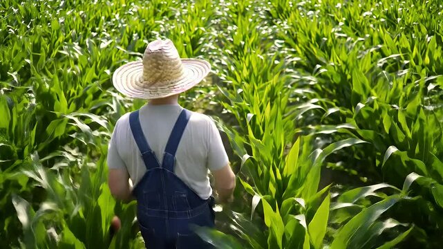 A male farmer walks in the field
