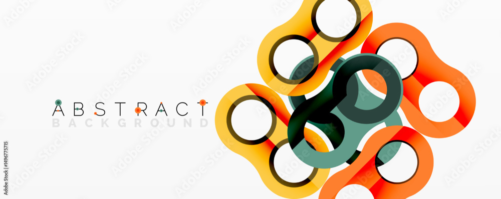 Poster modern design features overlapping circles. colors include orange, teal, green, gray. minimalist aes