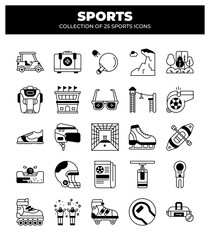 Collection of 25 Sports Icons. A Visual Guide to Various Sports and Their Equipment