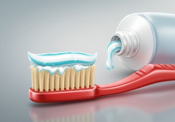 Toothpaste being applied to a toothbrush for dental hygiene