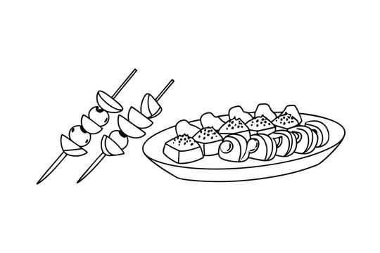 black and white food skewers and plate clip art preview