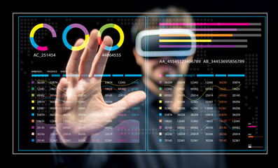 Futuristic Technology Concept of Virtual Reality User Interacting with Digital Interface in Modern Environment