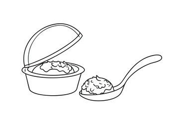 Outlined Portion Of Food In Container And Spoon Illustration