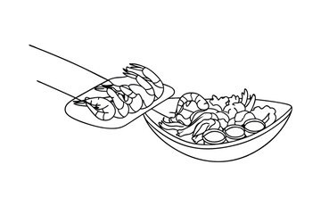 Shrimp Cocktail Line Art Illustration Of Seafood Appetizer On White Background