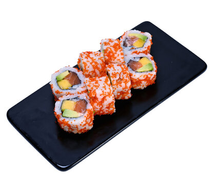 california salmon mango tobiko roll
