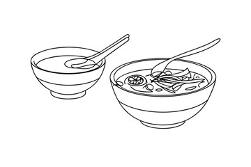 Bowl Of Soup Line Art With Spoon Illustration Simple And Minimalist Design