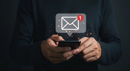 A Email Notification Alert on Smartphone Man Checking New Message on Mobile Device