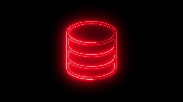  neon database icon on black background representing data processing