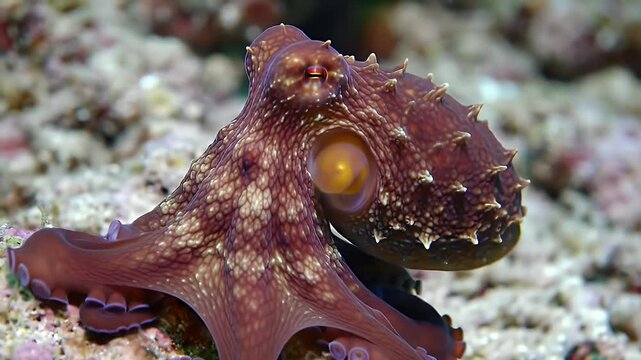 Octopus Crawling Near Coral Reef Underwater Marine Life