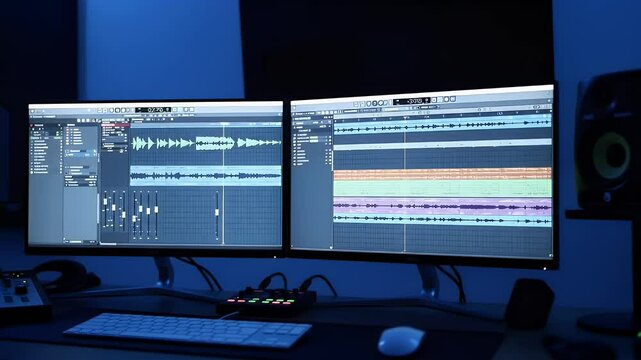 Audio editing workstation with dual monitors