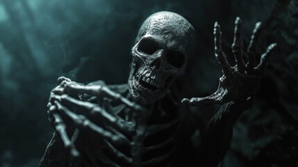 Fototapeta premium Grim Reaper's Ghastly Grip: A Spooky Halloween Skeleton