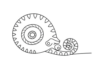 Stylized Ammonite Fossil Outline Drawing Vector Illustration Prehistoric Marine Creature