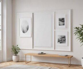 Stylish photo frame display mockup  Clean white wall, assorted frame styles ,  picture frame,  mockup