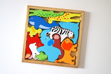 colorful wooden animals puzzle