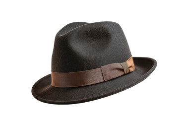 [Transparent Background PNG]Stylish Dark Gray Fedora Hat with Brown Trim