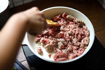 minced meat in a pan