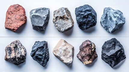 Collection of Various Colorful Rocks and Stones on White Wooden Background