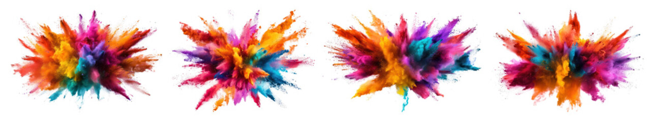 PNG Vibrant colorful powder explosion art, element set on transparent background