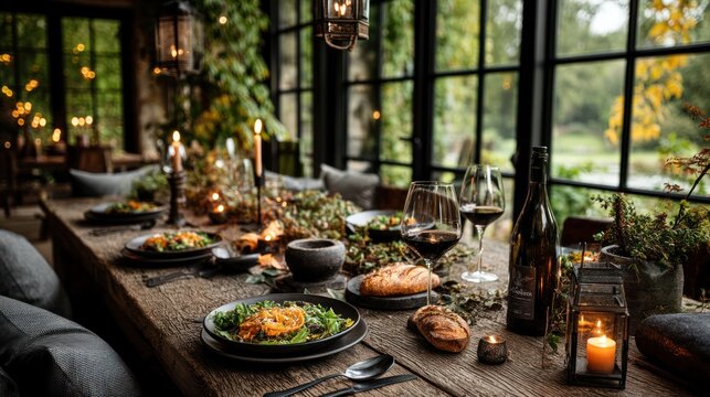 Autumnal Farm Table Dinner, Greenhouse Setting - Powered by Adobe
