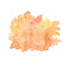 Hand-painted watercolor background in vibrant yellow-orange tones with subtle red accents and a soft organic texture. Abstract stains, splashes, and brush marks ideal for natural, eco-friendly design.