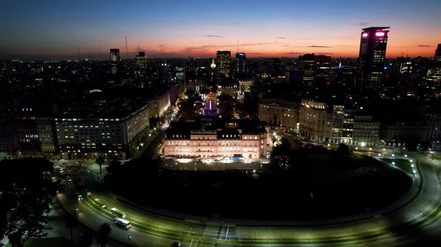Sunset Casa Rosada In Buenos Aires Argentina. Breathtaking Of Federal Administration Buildings Of The Country. Building Metropole High Rise Building Vibrant. Metropole Urban. Buenos Aires Argentina.