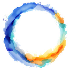 Abstract watercolor ring with blue orange and yellow hues on black background