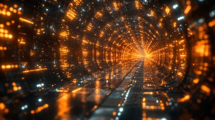 Data Tunnel Vision: Step into a mesmerizing digital tunnel, where the glow of light dances across the data stream, illuminating a pathway of technological advancement and innovation.