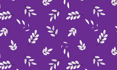 White Leaf Seamless Pattern on Purple Background