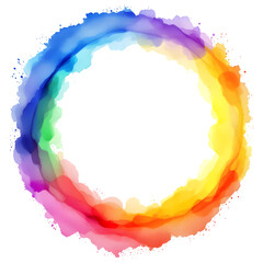 Watercolor ring with rainbow colors forming a circular frame on black background