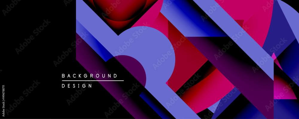 Poster abstract geometric composition. vivid magenta, purple, blue gradients create dynamic shapes. modern 