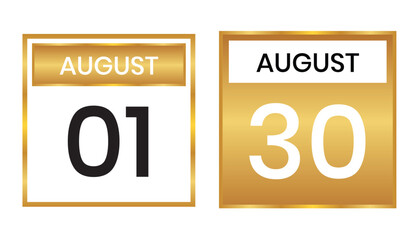 golden color daily calendar editable vector file, calendar august with shape editable date