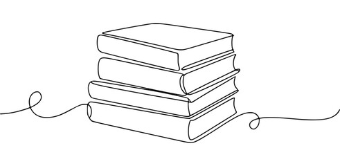 Stack of books one line continuous drawing