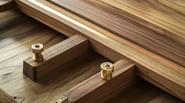 Close-Up of Wooden Drawer with Brass Knobs