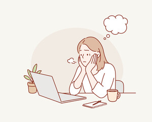 Exhausted Businesswoman Struggling with Workload. Hand drawn style vector design illustrations.