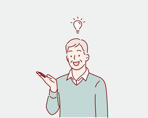Senior man Getting a New Idea. Hand drawn style vector design illustrations.