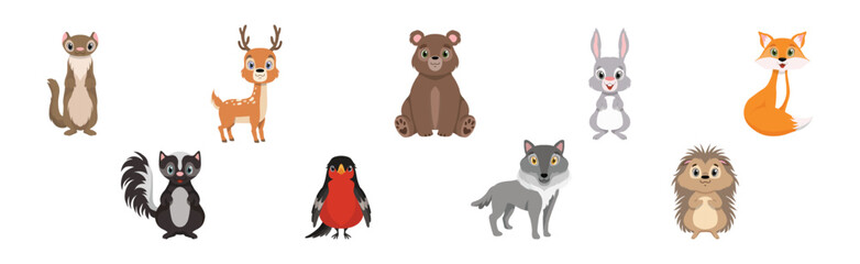 Funny Forest Animal and Woodland Fauna with Cute Snout Vector Set