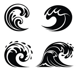 Vector set of black and white ocean wave designs