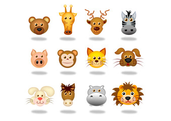 Big set isolated animals. Vector collection funny animals. Cute animals: forest, farm, domestic, polar in cartoon style. Giraffe, elephant, crab, rabbit, fox 