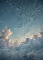Faded blue sky, wispy clouds, stars on distressed paper texture ,  pattern,  photo,  faded