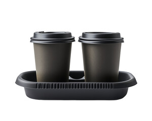 Two black coffee cups in a black carrier