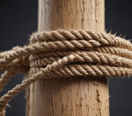 Close-up frayed rope under strain, showing snapped fibers , fracture, concept
