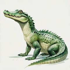 Obraz premium Watercolor Crocodile Illustration with Scaly Green Texture