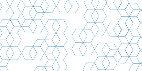 Abstract white background with blue hexagons seamless pattern and geometric in vector design. Futuristic blue neon honeycombs. Modern technology design .Minimal style website banner, decoration .	
