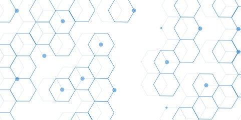 Abstract white background with blue hexagons seamless pattern and geometric in vector design. Futuristic blue neon honeycombs. Modern technology design .Minimal style website banner, decoration .	
