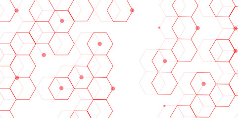 Abstract white background with red hexagons seamless pattern and geometric in vector design. Futuristic blue neon honeycombs. Modern technology design .Minimal style website banner, decoration .	
