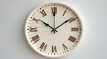 Classic analog clock with roman numerals on white background