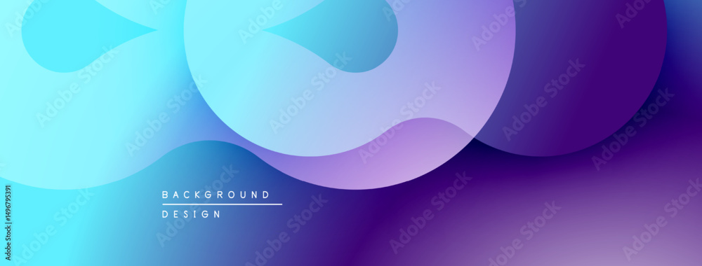 Aufkleber Abstract fluid shapes blend blues, purples. Gradient background creates modern visual effect. Smooth curves suggest movement, depth.