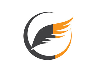 Elegant wing logo in orange and black, ideal for aviation, freedom, delivery, or startup branding in SVG icon or design format.