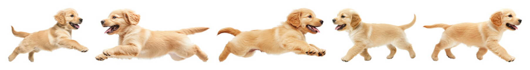 PNG Playful golden retriever puppies running, element set on transparent background